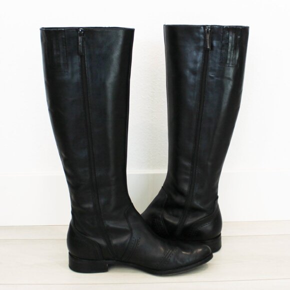 Via Spiga Classic Black Leather Tall Flat Riding Boots with Side Zipper, Size 7 - Picture 6 of 14
